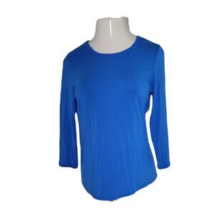 Investments Women's Shirt Blouse ~ Sz M ~ Blue ~ Long Sleeve